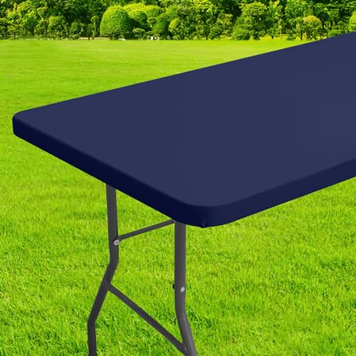 homing Rectangle Table Cloth Cover, Waterproof Polyester Elastic Fitted Tablecloth, Fits for 4 Foot Folding Tables, Washable Table Protector for Picnic, Camping, Outdoor (Navy Blue, 24" x 48") - color: Navy Blue, size: 48" x 24" (Rectangular)