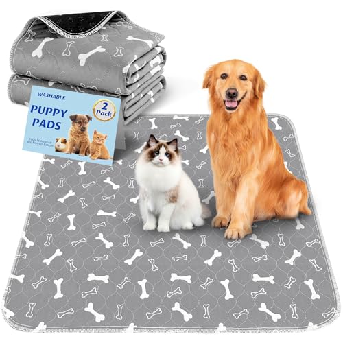 Washable Pee Pads for Dogs, 2 Pack Large Reusable Puppy Pads, Non-Slip Waterproof Dog Mats for Floors, Fast-Absorbent Whelping Pad, Playpen Mat for Crate or Indoor Use (36"x48", Gray) - color: Gray, size: 36*48 Inch (Pack of 2)