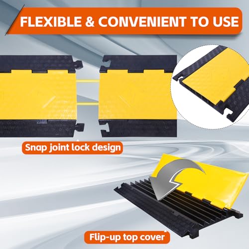 2PACK 5 Channel Cable Protector Ramp, Heavy Duty Rubber Driveway Cord Cover, Anti-Slip Wire Protector for Cables & Hoses, Indoor/Outdoor Safety Cover for Warehouse Garage - style: 5Channel x 2Pack