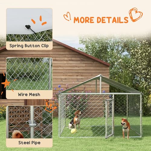PawHut Outdoor Dog Kennel, Heavy Duty Dog Run Outdoor Fence with Waterproof Cover, Galvanized Chain Link, Secure Lock, for Large Breeds, Chickens, Ducks, 6.5' x 6.5' x 5' - size: 78.7"L x 78.7"W x 59.1"H
