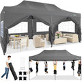 COBIZI 10x20 Heavy Duty Pop Up Canopy Tent with 6 Sidewalls Thicken Frame, Commercial Easy Up Outdoor Wedding Party Tents, All Season Waterproof Windproof with Stakes Sandbags Ropes Roller Bag, Gray - color: Gray, size: 10x20