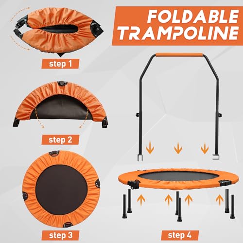 HYD-Parts 40" 48" Mini Trampoline for Adults and Kids Exercise Rebounder with Adjustable Bar Fitness Trampoline Indoor Max Load 330 440lbs - color: Orange-40in