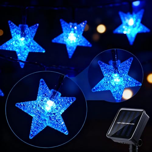 Solar Twinkle Star String Lights Outdoor Indoor Waterproof 39FT 100 LED Solar Powered Fairy Lights with 8 Lighting Modes Christmas Decor for Camping Tree Party Yard Wedding Garden (Blue) - color: Blue