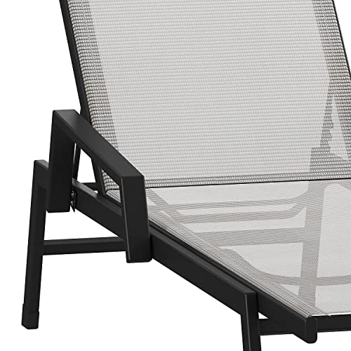 Flash Furniture Brazos Set of 2 Adjustable Chaise Lounge Chairs with Arms, All-Weather Outdoor Five-Position Recliners, Black/Gray - color: Gray/Black, size: Set of 2