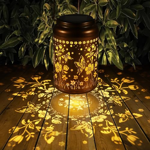 Solar Lanterns Outdoor Waterproof Hummingbird Garden Decor Gifts for Women Mom Grandma Hanging Lights Metal Solar Decoration Outside for Yard, Patio,Backyard(Butterfly and Sunflower) - style: Butterfly and Sunflower