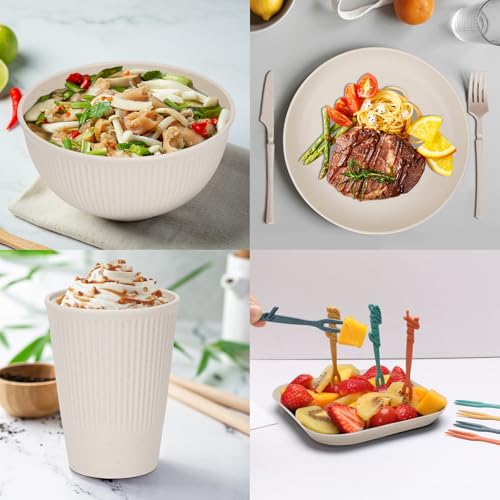 48 Pcs Dinnerware Sets, Unbreakable Plates and Bowls Sets, Reusable Dinnerware Sets for 4 People, Travel Camping Picnic Home Party Cutlery Set, Dishwasher Microwave Safe Dishes - color: 48pcs Beige, style: 48PCS