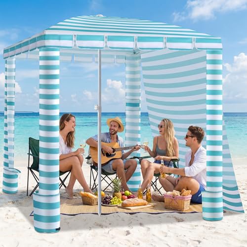 Umineux Beach Cabana - 6FT Beach Canopy with Side Wall, Easy Setup Beach Tent Sun Shelter, Waterproof Tent - Portable Shade for Whole Family (Green Stripes) - color: Green Stripes, size: 6ft