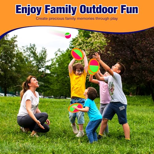 Toss and Catch Ball Game Set - Outdoor & Indoor Sports Toys for Kids - Outside Games for Yard, Lawn, Camping, Beach, Pool - Classic Sticky Paddle Ball Toy for 3 4 5 6 7 8-12 Year Old Boys Girls Gifts - color: Orange