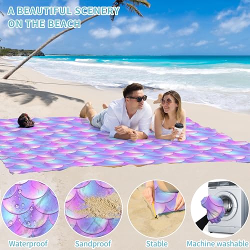 Beach Blanket Waterproof Sandproof 78''×81'' Large Suits 1-5 Adults Oversized Lightweight Picnic Mat Sand-Free Blanket for Camping Hiking Beach Travel - color: Fish Scale, size: 78''x81''