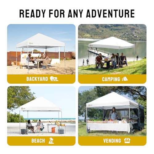 CROWN SHADES 8x8 Pop Up Canopy - Beach Tent with One Push Setup - Easy Outdoor Sun Shade for Events, Parties, Camping - Gazebo with STO-N-Go Cover Bag, Silver Coated Top, White - color: Grid White, size: 8x8