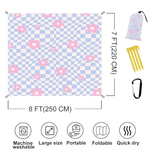 Beach Blanket Waterproof Sandproof Extra Large 8 Ft X 7 Ft for 4 Adults Oversized Sand Free Beach Mat with 4 Corner Pockets and Stakes Portable for Beach Picnic Travel Camping (Pink Purple) - color: Pink Purple, size: 8 X 7 FT(1-4 Person)