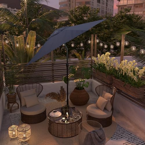 Sunline 9 ft Patio Umbrella with Crank & Push Button Tilt, Outdoor Market Umbrella with UV Protection & Wind Vent, Metal Frame for Deck, Pool & Table, Navy Blue - color: Navy Blue, size: 9 foot