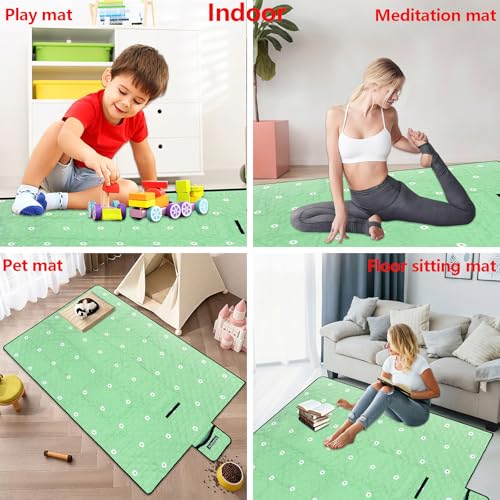 Cute Large Picnic Blanket 79"X60" Foldable Waterproof Outdoor Beach Picnic Mat Rug Sand Proof Compact & Portable Cozy Blanket for Camping Lawn Grass Hiking Concerts Tent Indoor Play Mat, Green Daisy - color: Green Daisy