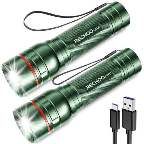 Rechargeable Flashlights High Lumens, G1000 Super Bright Flash Light 2 Pack, Small Zoomable LED Flashlight with 3 Lighting Modes, Portable Flashlight for Camping Essentials (Battery Included)-Green - color: Green, size: 2 Pack