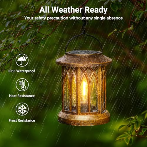 WdtPro Solar Lanterns Outdoor Lights, 2 Pack Bright Lanterns Outdoor Waterproof with Clip Patio Decor, Hanging Solar Lights for Outside Garden Yard Front Porch Table Decoration (Antique Copper) - size: 2 PACK, style: Classic Antique Copper