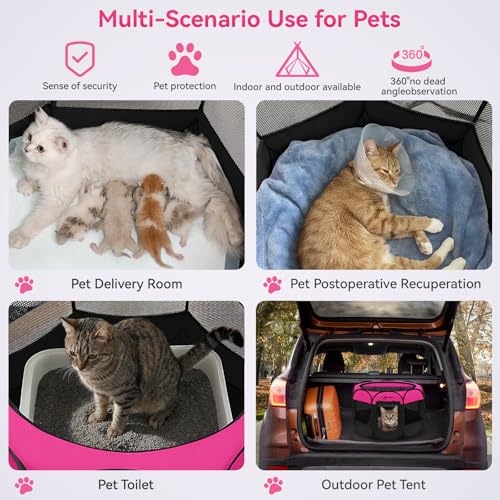 Siedihit Dog Playpen, Puppy Pet Playpens Indoor for Small Dogs Tent Crates Cage Indoor/Outdoor, Portable Pop Up Dog Kennel Playpen with Carrying Case for Dogs/Cats/Rabbits, Hot Pink - color: Rose