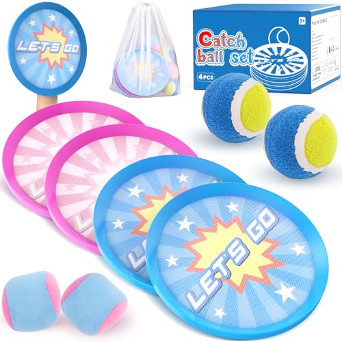 4Pcs Catch Ball Game for Kids, Outdoor Toys for Age 3-7, Beach Toy for Ages 8-13, Ball Sports Toys for Kids and Adults Family School Outdoor Games for 3-5 6-9 10+ Year Old Boys Girls