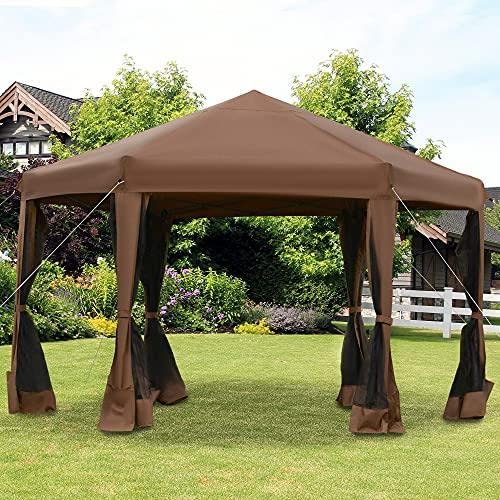 Outsunny 13' x 11' Hexagonal Pop Up Gazebo, Heavy Duty Outdoor Canopy Tent with 6 Mesh Sidewall Netting, 3-Level Adjustable Height and Strong Steel Frame, Gray - color: Dark Gray
