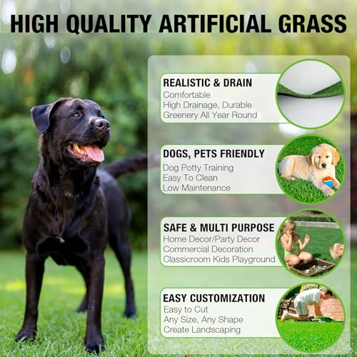 XLX TURF 10FT X 10FT Artificial Turf Grass Rug - Indoor Outdoor Low Pile Realistic Fake Grass Carpet for Patio Yard Dog Pets Use - size: 10' x 10'
