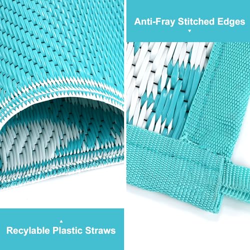 Yamaziot Waterproof Outdoor Rug 5x8 ft, Reversible Plastic Straw Rug for Patio Clearance, Camping, RV Mat, Large Outside Rug Carpet for Porch, Deck, Backyard, Balcony, Picnic (Blue) - color: Blue, size: 5' x8'
