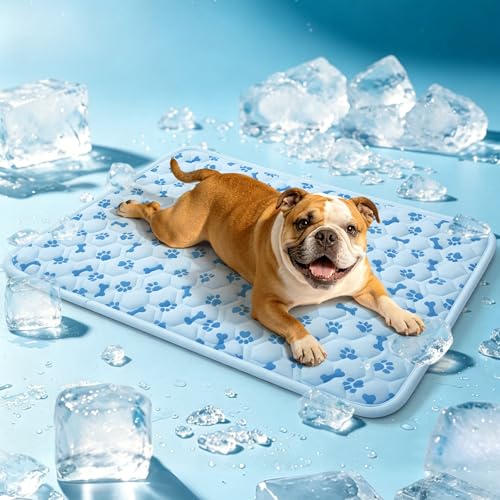 Cooling Mat for Dogs, Q-Max>0.5 Reusable Washable Dog Cooling Pad, Non-Toxic Breathable Pet Cool Blanket, Portable Cooling Bed for Dogs Cats, Indoor Outdoor Summer Heat Relief, No Refrigeration Needed - size: Medium