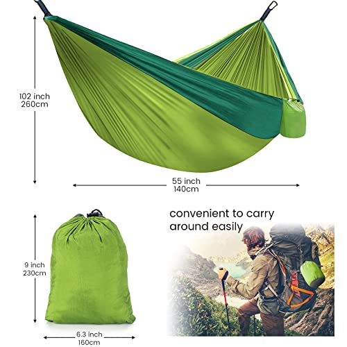 Camping Hammock with Mosquito Net & Rain Fly Tent Tarp & Tree Straps Portable Strong Nylon Hammock Parachute Tent w/Storage Bag for Camping Hiking Backyard Outdoor Backpacking Travel - color: Green+light Green