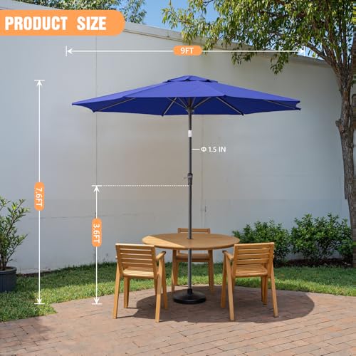 Outdoor Patio Umbrella, Table Umbrella with Push Button Tilt and Crank, 8 Ribs Market Umbrella - color: Dark Blue-Steel Ribs, size: 10FT