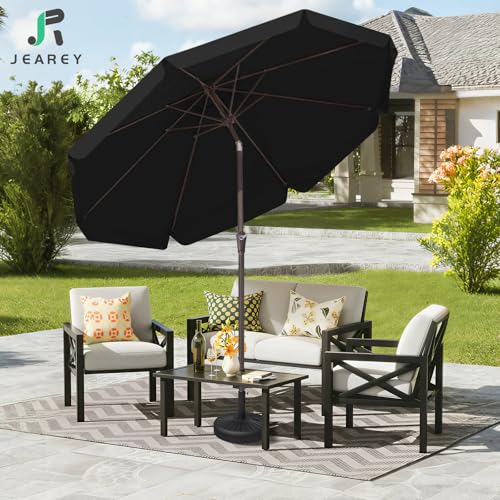 JEAREY 9 FT Patio Umbrella Outdoor, Table Umbrellas Market Umbrella w/Push Button Tilt/Crank, 8 Sturdy Ribs(black) - color: black
