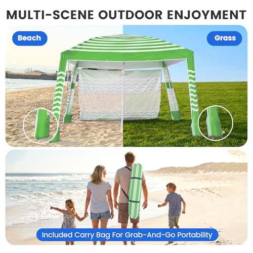 Zeraty Beach Cabana 8'×8', Portable Beach Canopy with Side Wall, UPF 50+ Silver-Coated Beach Tent Sun Shelter, Wind Resistant Adjustable Altitude Beach Umbrella Tent for Family, Green - color: Green