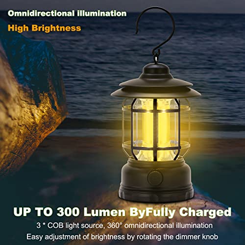 LED Camping Lanterns Rechargeable Portable, Vintage Style Tabletop Lantern, Stepless Dimming, Waterproof IP44 - Black, 2 Pack for Camping, Hanging Tent Light, and Power Outages - style: Black 2 Pack