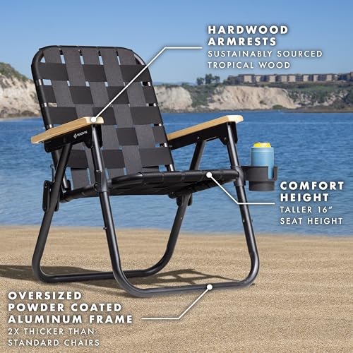 GoSports WOVN Beach Backpack Chair - 9 Styles Available - Premium Folding Camping Chair - color: Black
