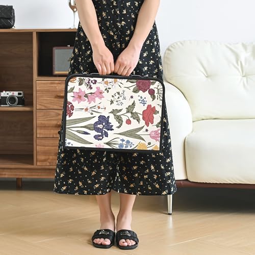 YihuiKo Small Camping Table, Vintage French Flowers Pattern Folding Table, Adjustable Height, Lightweight & Portable Outdoor Picnic Table with Carry Handle for Patio, Living Room, Travel - size: 16"D x 24"W x 27.5"H, style: Delightful Garden