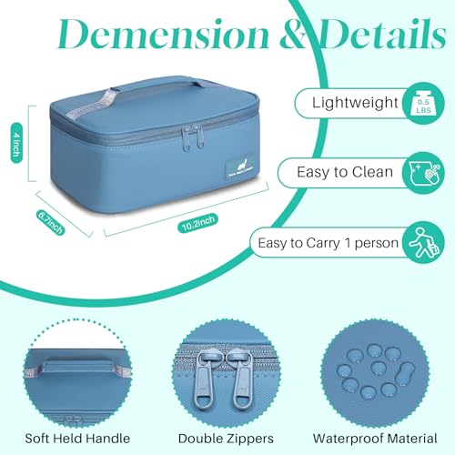 NOL Natural Organic Lifestyle Insulated Lunch Bag for Adults –Compact Cooler Lunch Box with Food-Grade Lining, Waterproof Lunch Bag for Work, Travel | Portable Thermal Meal Tote with Handle,Dusty blue - color: Dusty blue, size: Small (4.5 Liters)