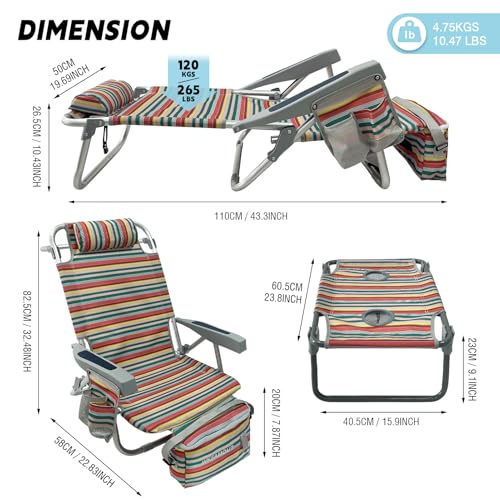 Backpack Beach Chair Aluminum 2 Pack with Folding Camping Table 5-Position Lay Flat Lounge Chair Outdoor for Adults with Insulated Cooler Bag and Cup Holder - color: Red, size: 2 PACK