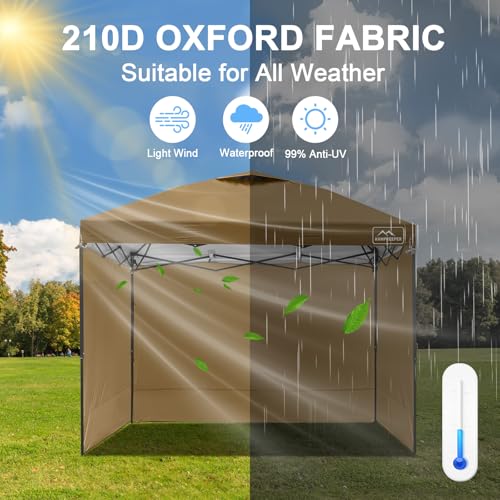 KAMPKEEPER 10X10 Canopy Tent Sidewalls with Zipper for Canopy Frame, 3Pcs Sunwalls Only, UPF50+ Waterproof Side Walls(Khaki) - color: Khaki