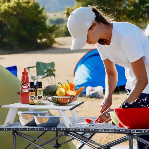 Small Folding Camping Table, Ultralight Portable Mini Beach Table with Carry Bag, Compact Low Side Picnic Tables Aluminum for Beach Camping, White - color: White
