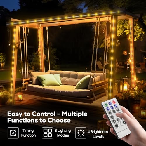 ICRGB Solar Rope Lights Outdoor, 39FT 100 LED Solar Rope Lights,IP67 Waterproof, 8 Modes, Outdoor Patio Porch Tree Wedding Christmas Pool Garden Decorative -Warm White - color: Warm White, size: 39 FT
