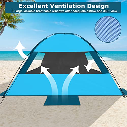 COMMOUDS Beach Tent Sun Shade for 3/4/6/8 Person, UPF 50+ Beach Sun Shelter Canopy Tent, Lightweight, Easy Set Up and Carry - color: Sky Blue with Dark Shelter, size: 8 Person