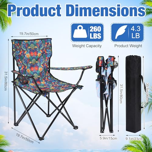 4 Pcs Folding Camping Chairs with Tropical Pattern Portable Outdoor Chairs with Armrests & Carry Bags, Travel Lightweight Installation-Free Chair for Camping, Picnic & Beach(Floral Jungle) - style: Floral Jungle