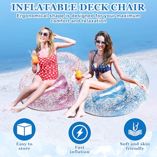 Realspring Inflatable Bean Bag Chair for Adult Bean Bag Sofa Chair Blow up Inflatable Furniture for Outdoor Living Room Bedroom Balcony Travel Party Gift Accessories(Pink and Blue Glitter,2 Pcs) - color: Pink and Blue Glitter