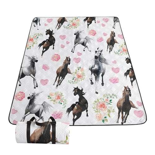 Outdoor Picnic Blanket,Portable Sandproof Waterproof Picnic Mat,Galloping Horses Printed Camping Beach Mat for Sand and Wet Grass Hiking (Galloping Horses S) - color: Galloping Horses, size: Standard - 59"x78"