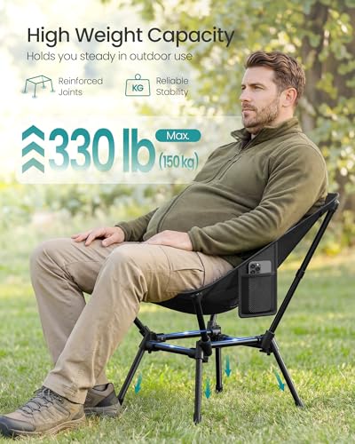 SONGMICS Camping Chair, Lightweight Folding Beach Chair, Adjustable Height, Steel Frame, Portable for Outdoor Travel - color: Black, style: Lowback (18.9"D x 22"W x 27.1"H）