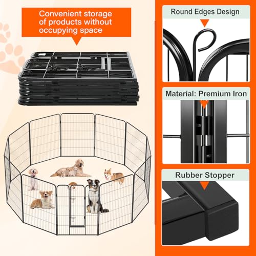 FDW Dog Playpen Kennel - 12 Panels, 40 Inch Height, Indoor/Outdoor Folding Metal Portable Puppy Exercise Pen, Heavy Duty Dog Fence for Yard, Camping - Black - style: 12 Panels