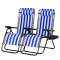 Nazhura Set of 2 Relaxing Recliners Patio Chairs Adjustable Steel Mesh Zero Gravity Lounge Chair Beach Chairs with Pillow and Cup Holder (Navy Blue Stripe) - color: Navy Blue Stripe