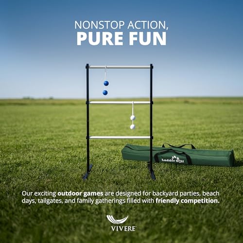 Vivere Ladder Golf Extreme Metal Tournament Edition Ladder Ball Tossing Game with 2 Metal Ladders and 2 Sets of Soft Bolas - Official Equipment