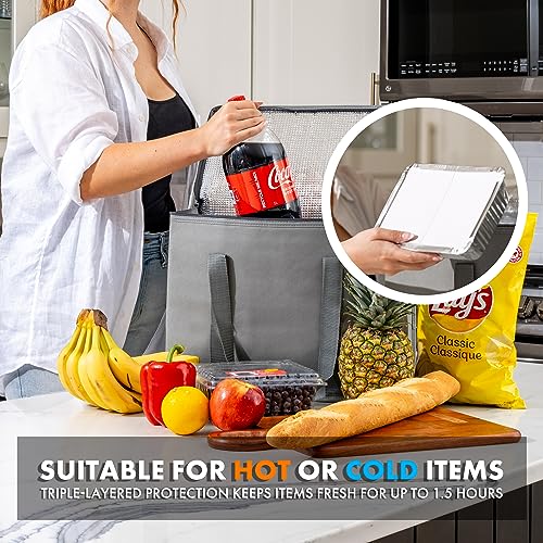 Carrywell (Not Made In China) Insulated Reusable Grocery Bags 2-Pack, Catering and Delivery Bag For Hot and Cold Food, Collapsible Thermal Tote For Doordash - color: Gray, size: 2 pack, style: XL Insulated