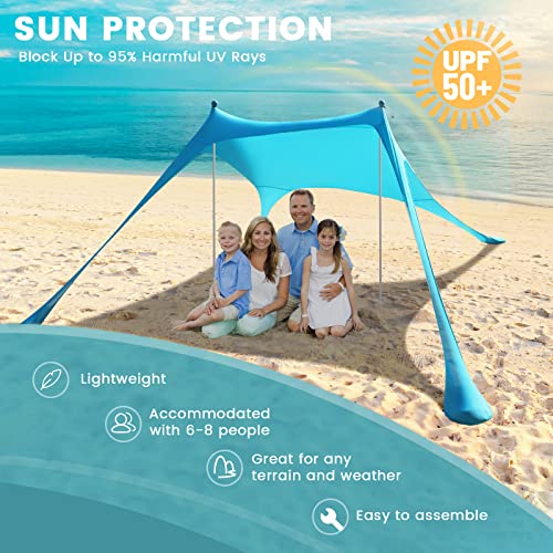 Beach Tent - 9.8 * 6.5 FT Beach Canopy, Portable Tent Sun Shelter UPF50 with 4 Sandbags, 2 Stability Poles Ground Pegs and Anti-Wind Ropes, Outdoor Shade Canopy for Camping, Sky Blue - style: 9.8*6.5 FT 2 Pole-Sky Blue