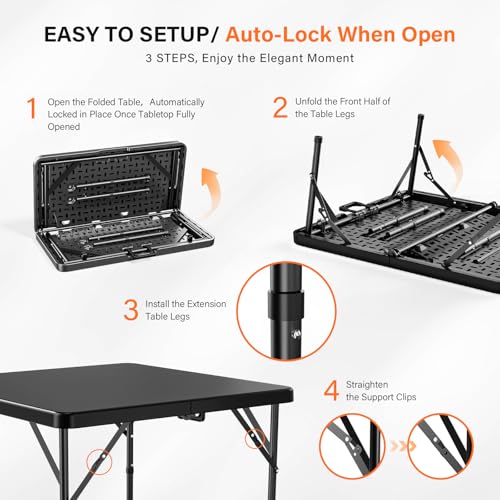 VINGLI 34" Fold in Half Square Table, Bi-Folding Commercial Portable Plastic Dining Table for Kitchen Outdoor Party Wedding Event, Black - color: Black, size: 34 Inches