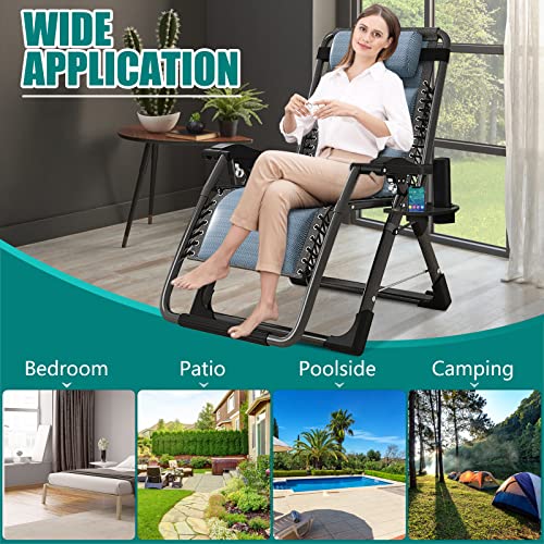 DoCred Zero Gravity Chair, Lawn Recliner, Reclining Patio Lounger Chair, Folding Portable Chaise with Detachable Headrest and Cup Holder - color: Cool Blue, style: Zero Gravity Chair