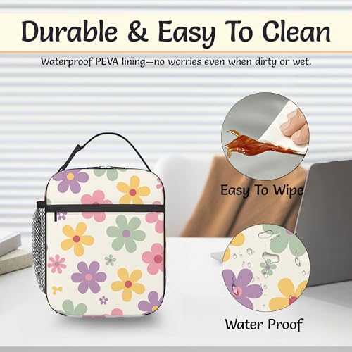 70s Groovy Flowers Lunch Box for Men,Colorful Floral Lightweight Reusable Lunch Bag for Girls Boys,Portable Insulated Small Cooler Bag for Picnic,Travel,School,Office - color: 70s Groovy Flowers